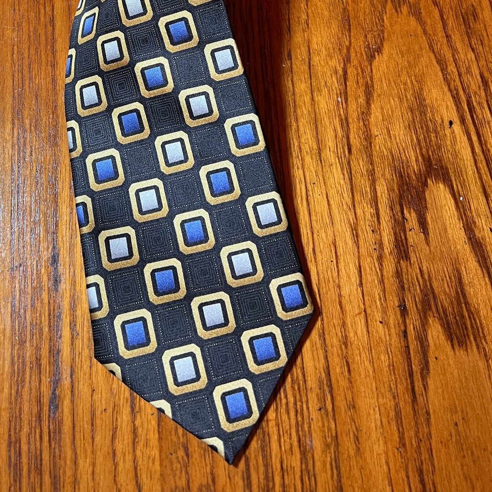 Alexander Julian 100% silk tie black, blue and gold